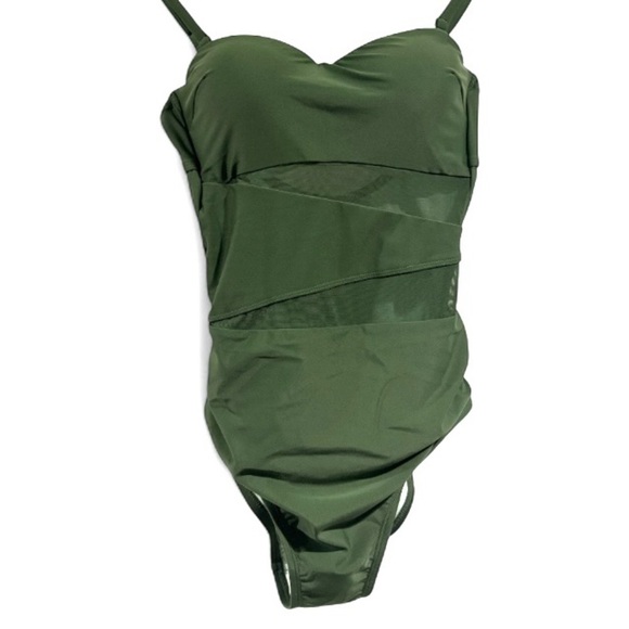 Cupshe XS swimsuit NEW army olive green mesh detail padded one piece swimwear - Picture 2 of 6